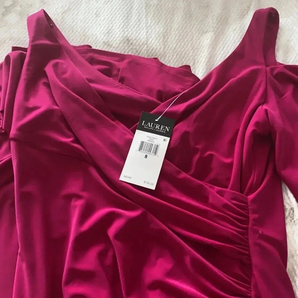 Pink Ralph Lauren Cold-Shoulder Jersey Gown - Picture 8 of 12